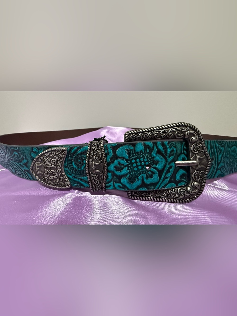 Loyal West Leather Turquoise Floral Western Belt Large